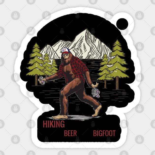 Weekend forecast Hiking with a chance drinks beer with Bigfoot Sticker by JameMalbie